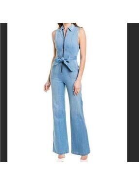 Alice + Olivia AO.LA Sleeveless Denim Fade Away Bell Bottom Jumpsuit size 32”